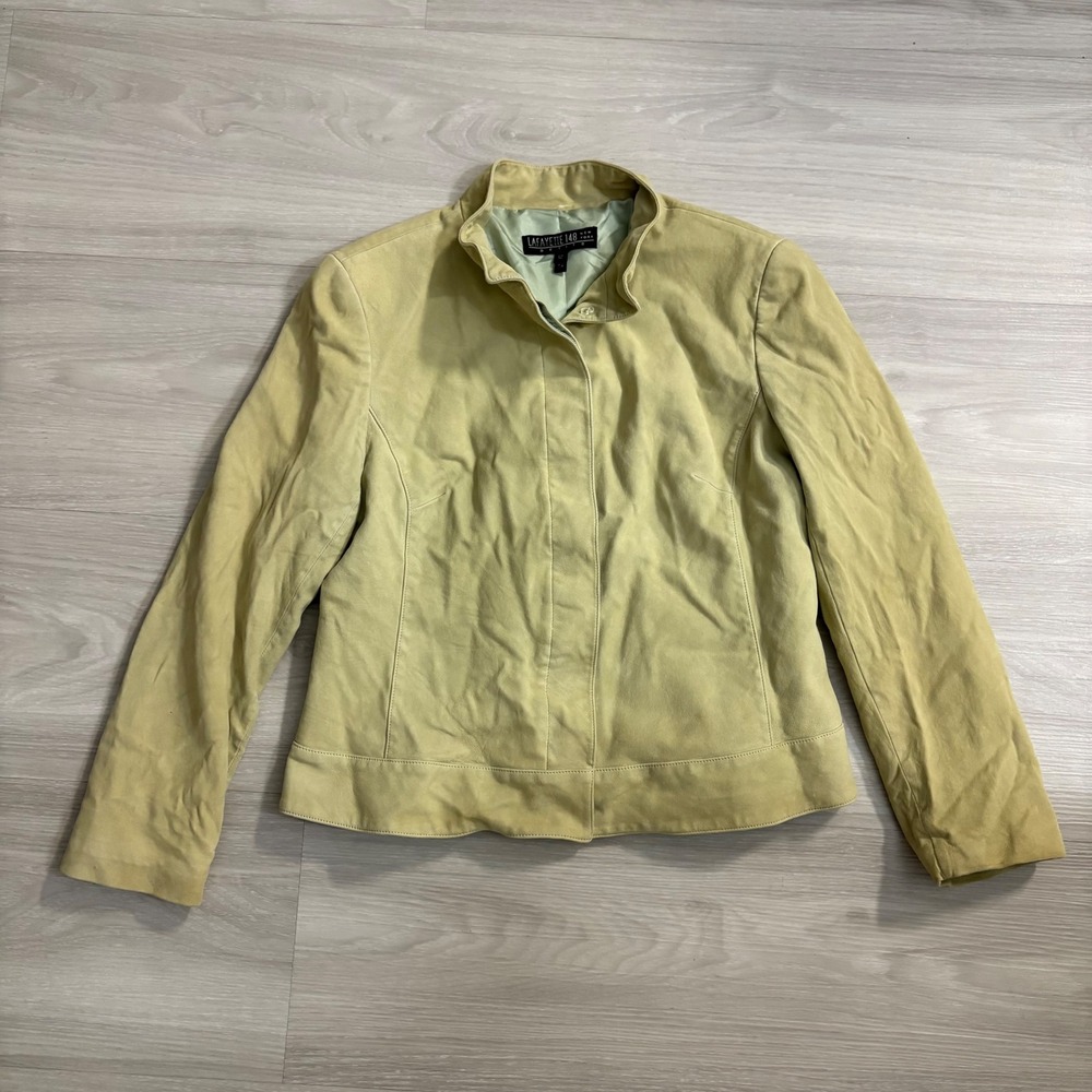Lafayette 148 Jacket Women New York Petite Suede Leather Sage Chartreuse Siz 12P